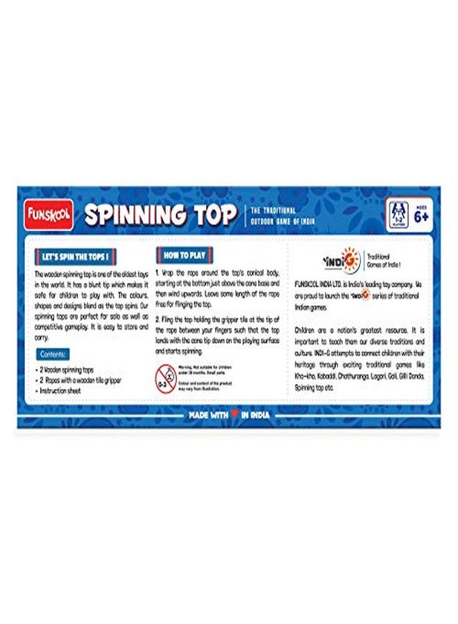 Funskool Games Spinning top | The Traditional Outdoor Games of India | 2 Traditional Wooden Spinning top | Outdoor and Indoor Toy | 1-2 Players | 6 & Above - Image 3